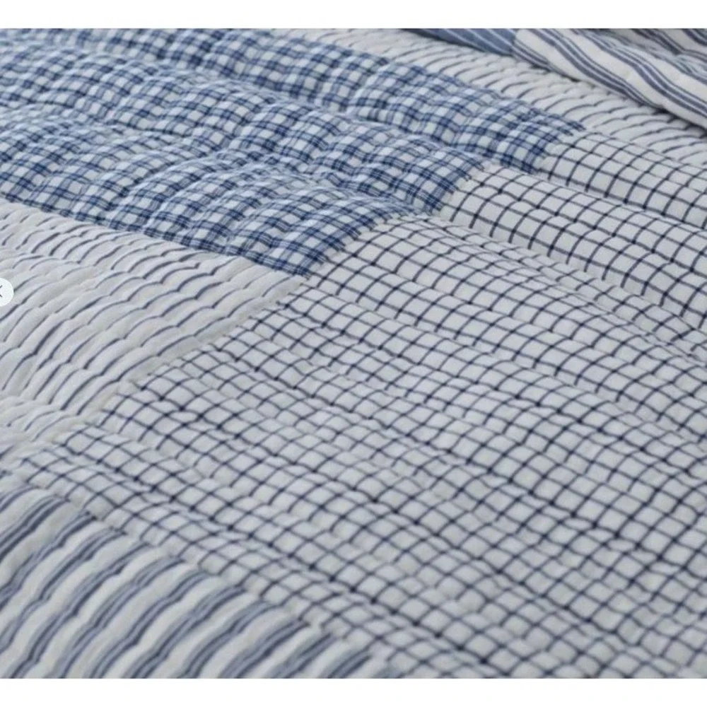 Comapany Kids Twin XL Quilt Yarn Dye Stripe Block Blue/White With Sham